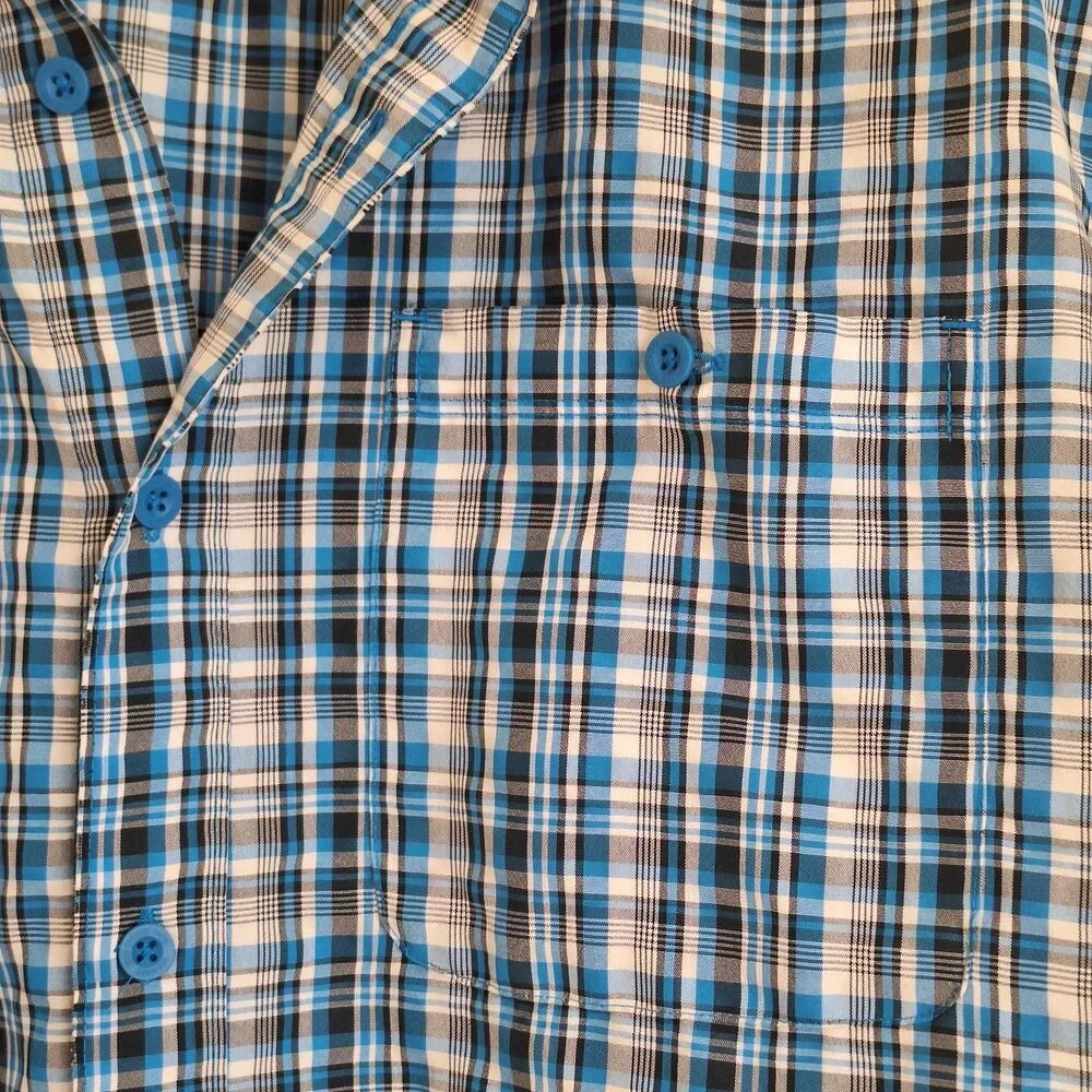 The North Face Short Sleeve Woven Shirt Mens XXL Button Up Plaid Blue 2XL